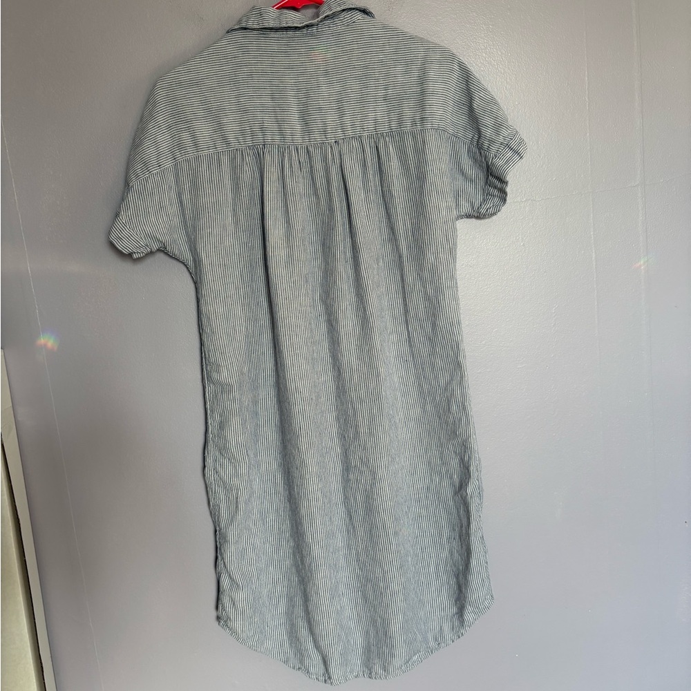 Tahari Shirt Dress Womens SM Blue White Striped 100% Linen Button Front Collared - Picture 4 of 4